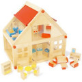 Classic Natural Wooden Doll House with Furniture